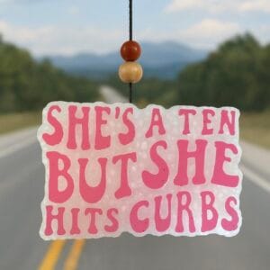 Home handmade "she hits curbs" thermapol car freshie – fun edition